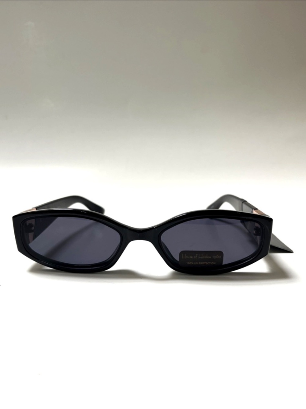 House of Harlow 1960 Slim Oval Sunglasses Acetate Black Gold Triangle NWT - Picture 3 of 7
